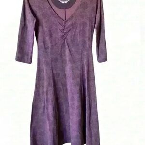 Royal Robbins Long Sleeve Stretchy Fit and Flare Dress Cotton Purple